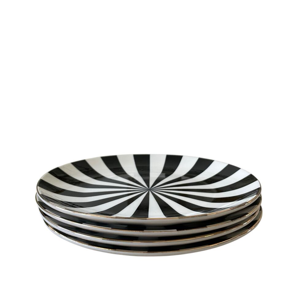 Christian Siriano Salad Plates 8in Porcelain Set of 4 Black White Candy Stripe - Picture 4 of 12